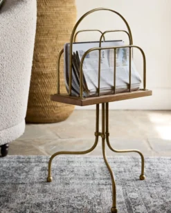 Antique Brass and Wood Media Stand