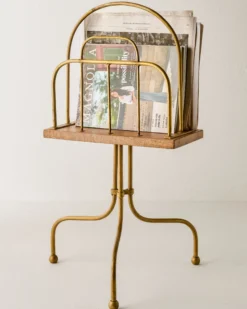Antique Brass and Wood Media Stand