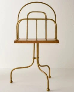 Antique Brass and Wood Media Stand