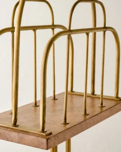 Antique Brass and Wood Media Stand
