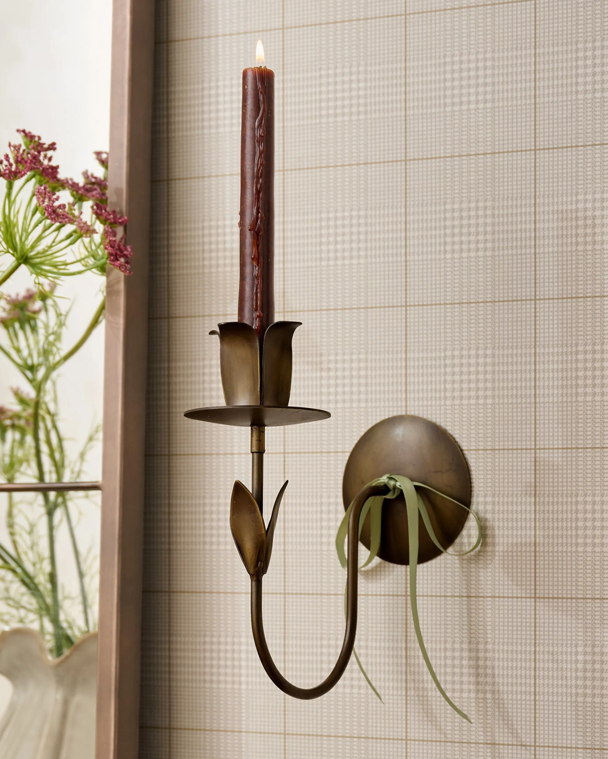 Antique Brass Forged Tulip Wall Sconce