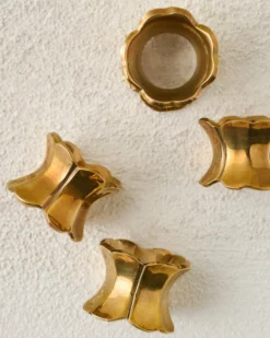Antique Brass Ruffle Napkin Ring Set of Four