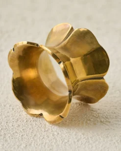 Antique Brass Ruffle Napkin Ring Set of Four