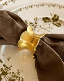 Antique Brass Ruffle Napkin Ring Set of Four