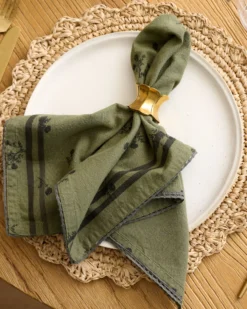Antique Brass Ruffle Napkin Ring Set of Four