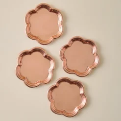 Antique Copper Scalloped Coaster Set of Four