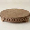 Antiqued Carved Wood Round Riser