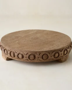 Antiqued Carved Wood Round Riser