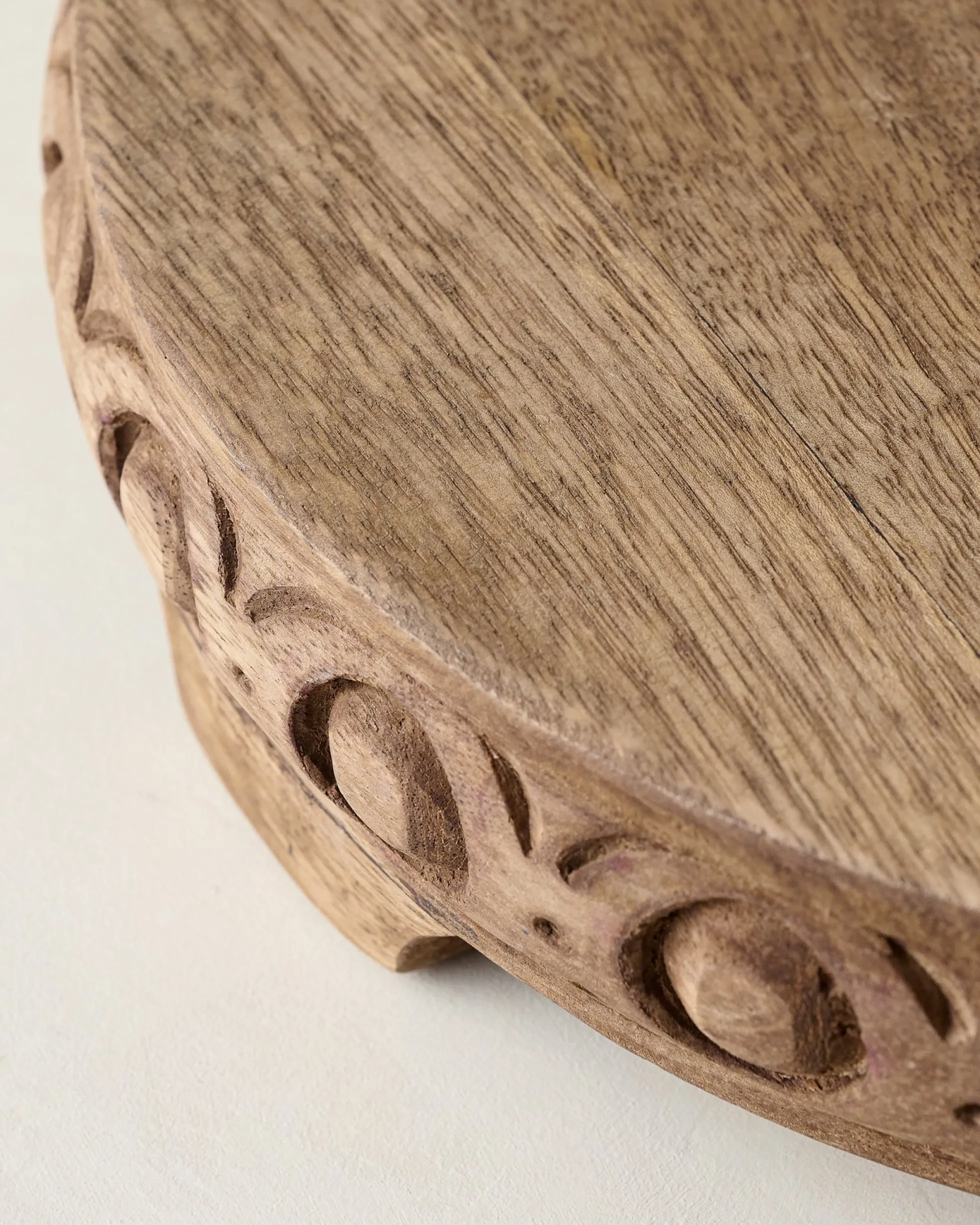Antiqued Carved Wood Round Riser