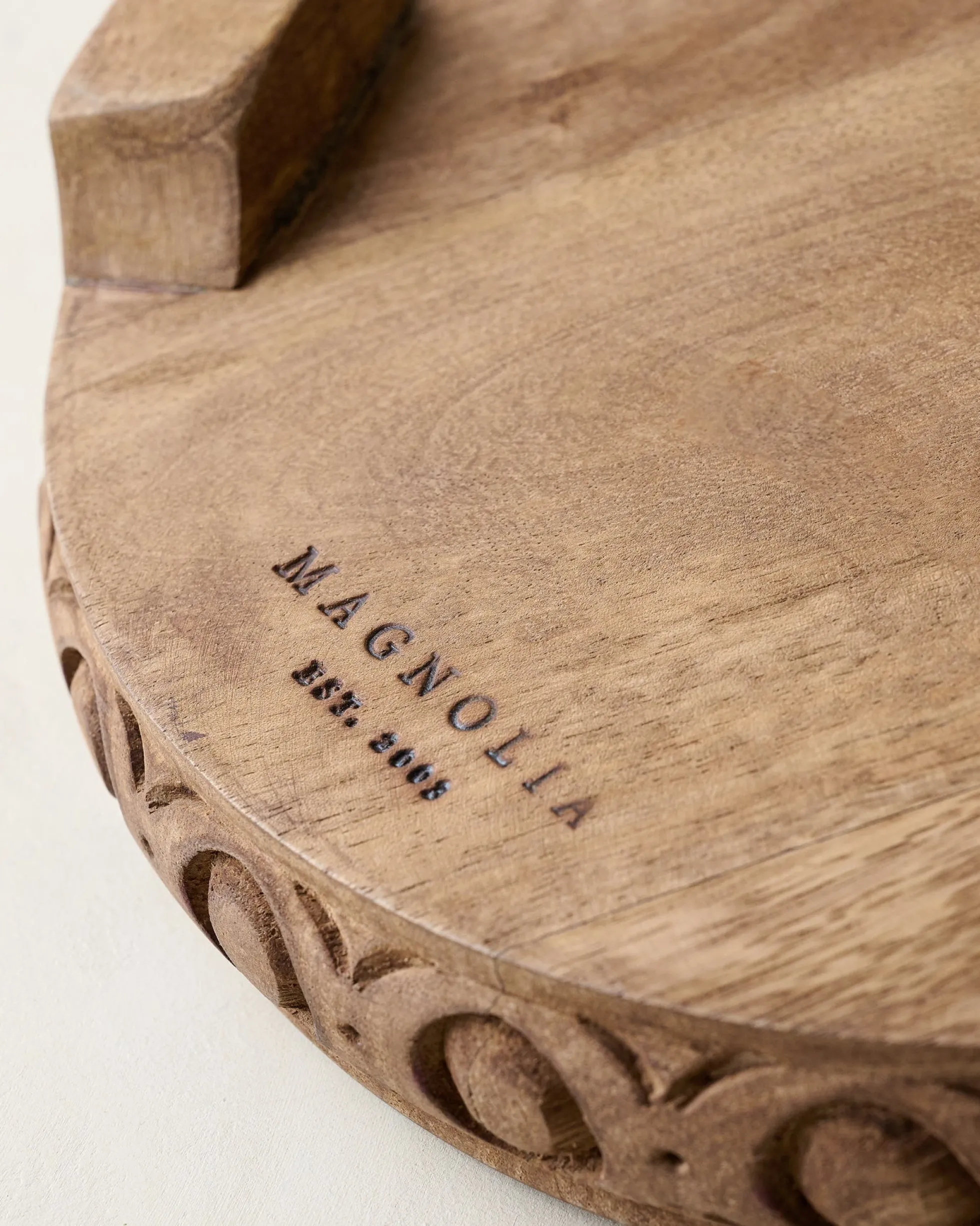 Antiqued Carved Wood Round Riser