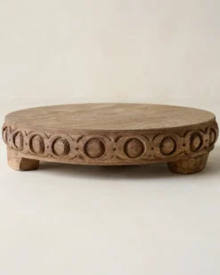 Antiqued Carved Wood Round Riser