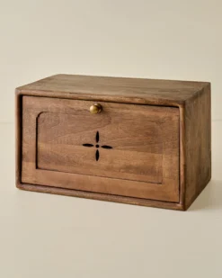 Antiqued Wood Carved Bread Box