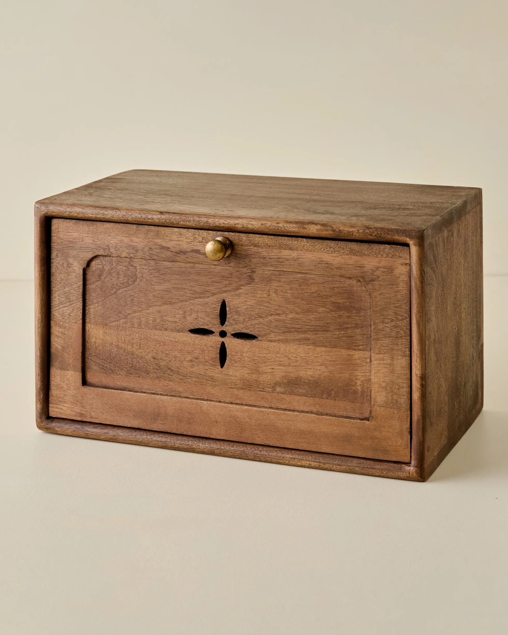 Antiqued Wood Carved Bread Box