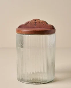 Antiqued Wood Ribbed Glass Canister
