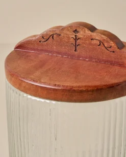 Antiqued Wood Ribbed Glass Canister