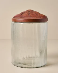 Antiqued Wood Ribbed Glass Canister