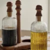 Antiqued Wood Ribbed Glass Oil & Vinegar Set