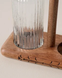 Antiqued Wood Ribbed Glass Oil & Vinegar Set