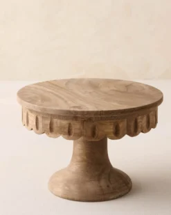 Antiqued Wood Scalloped Cake Stand