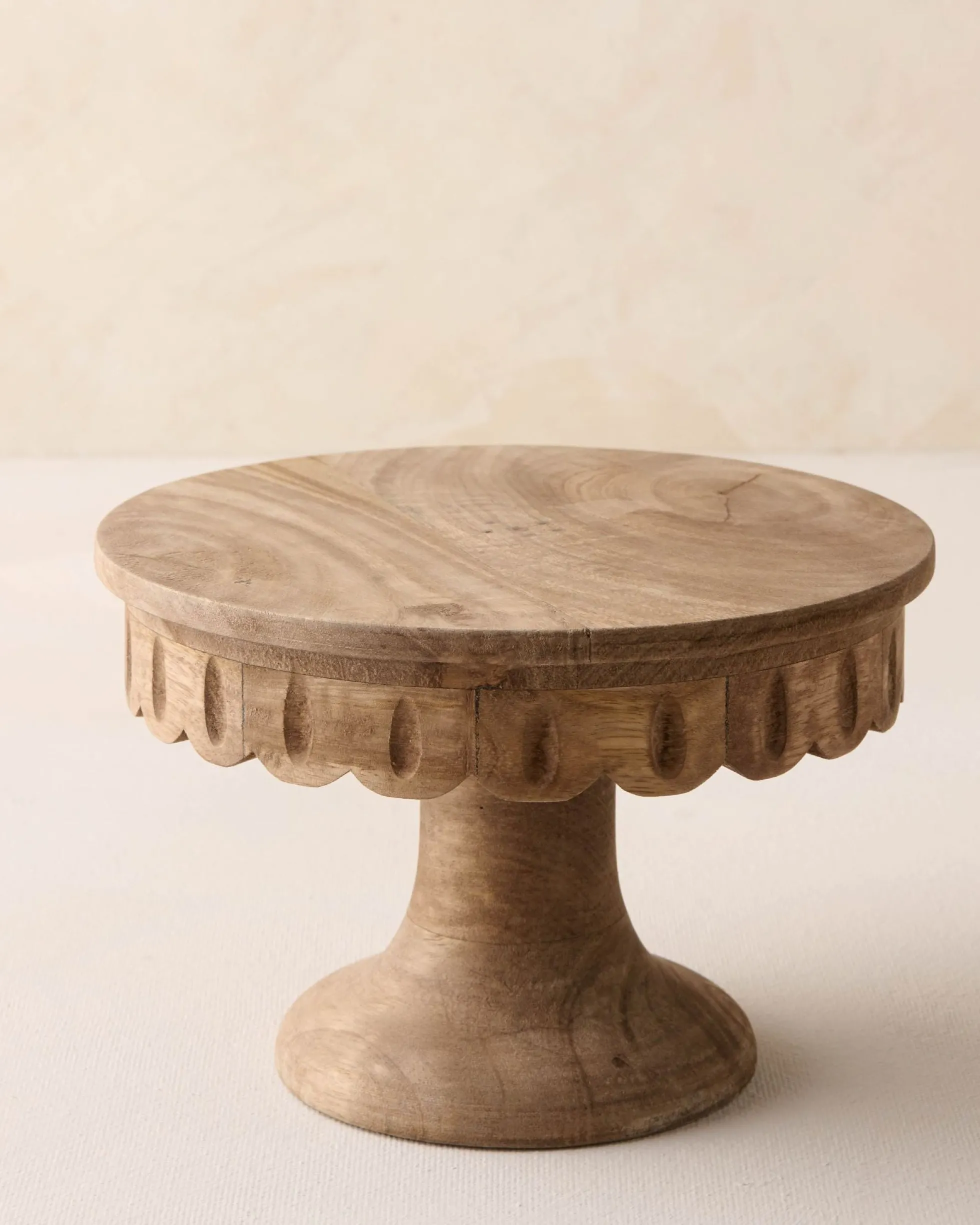 Antiqued Wood Scalloped Cake Stand