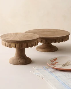Antiqued Wood Scalloped Cake Stand