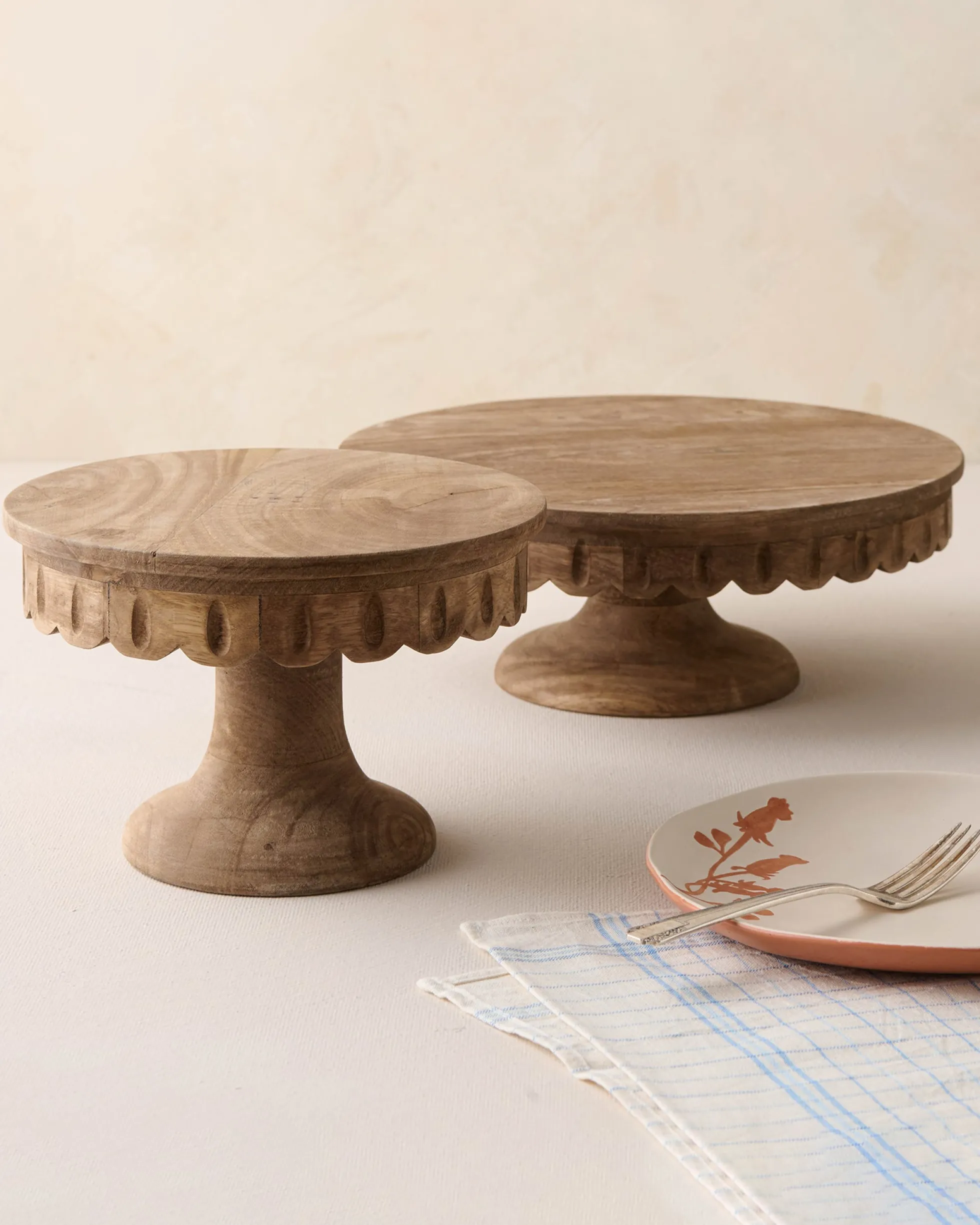 Antiqued Wood Scalloped Cake Stand