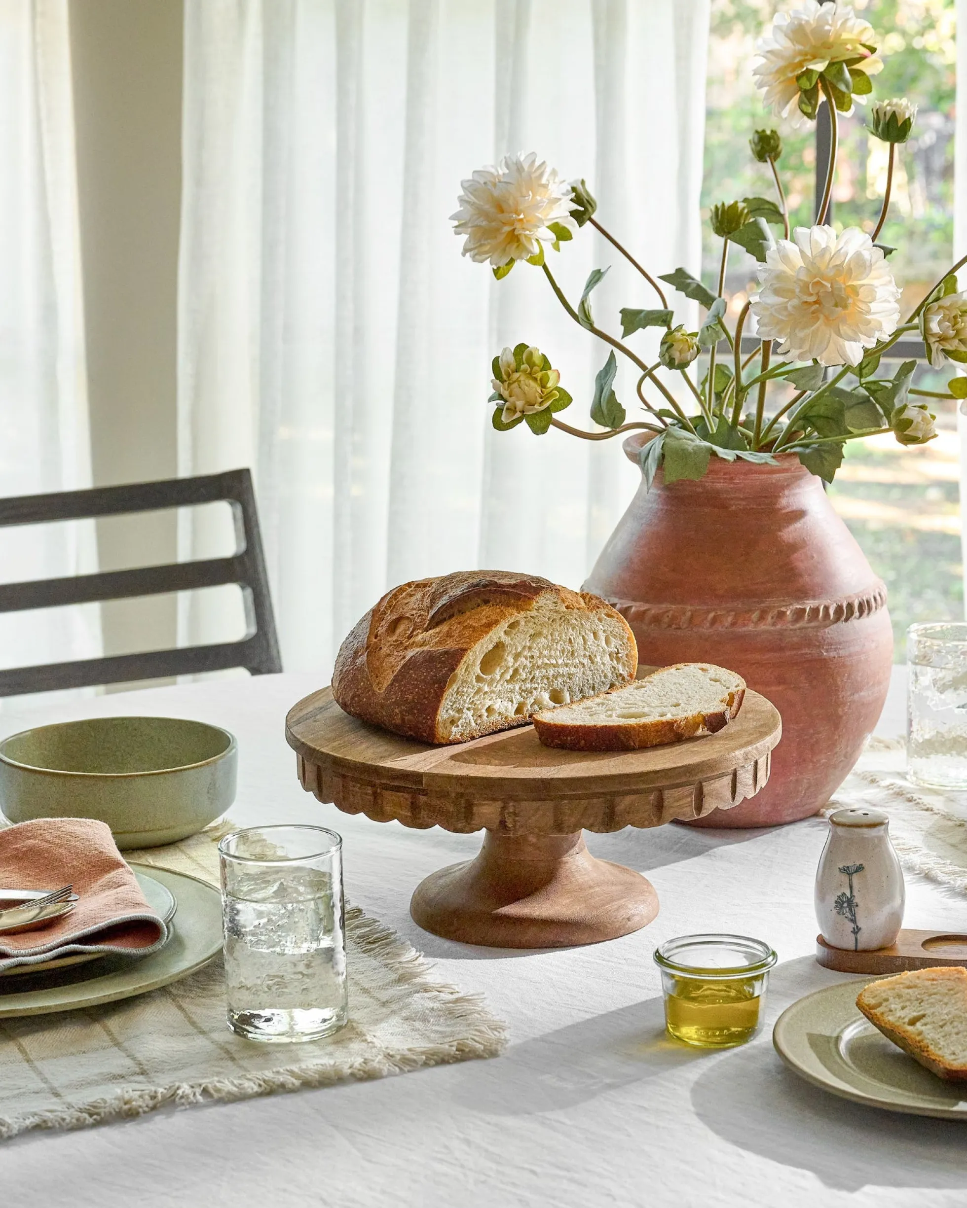 Antiqued Wood Scalloped Cake Stand