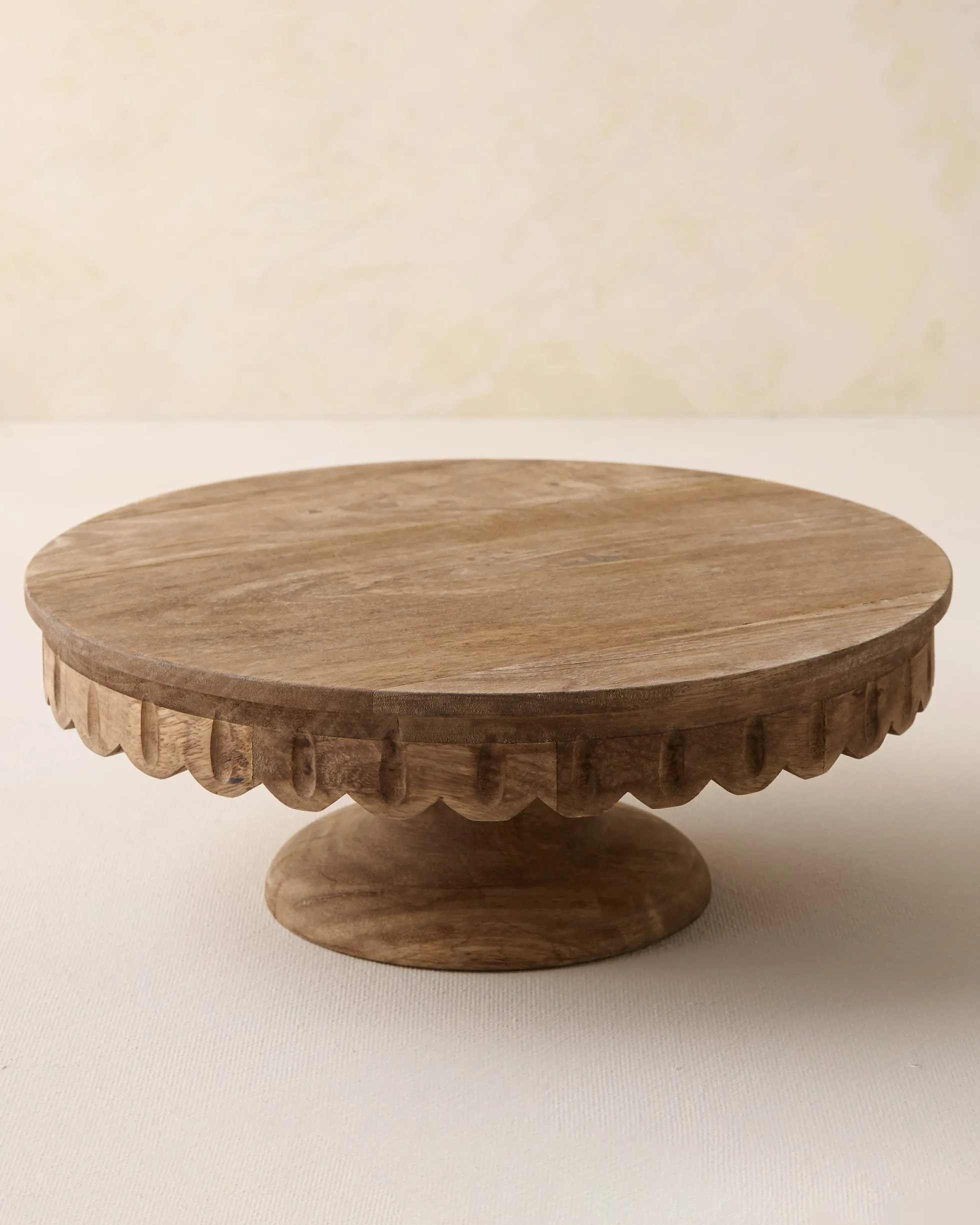 Antiqued Wood Scalloped Cake Stand
