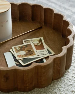 Antiqued Wood Scalloped Tray