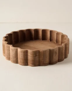 Antiqued Wood Scalloped Tray