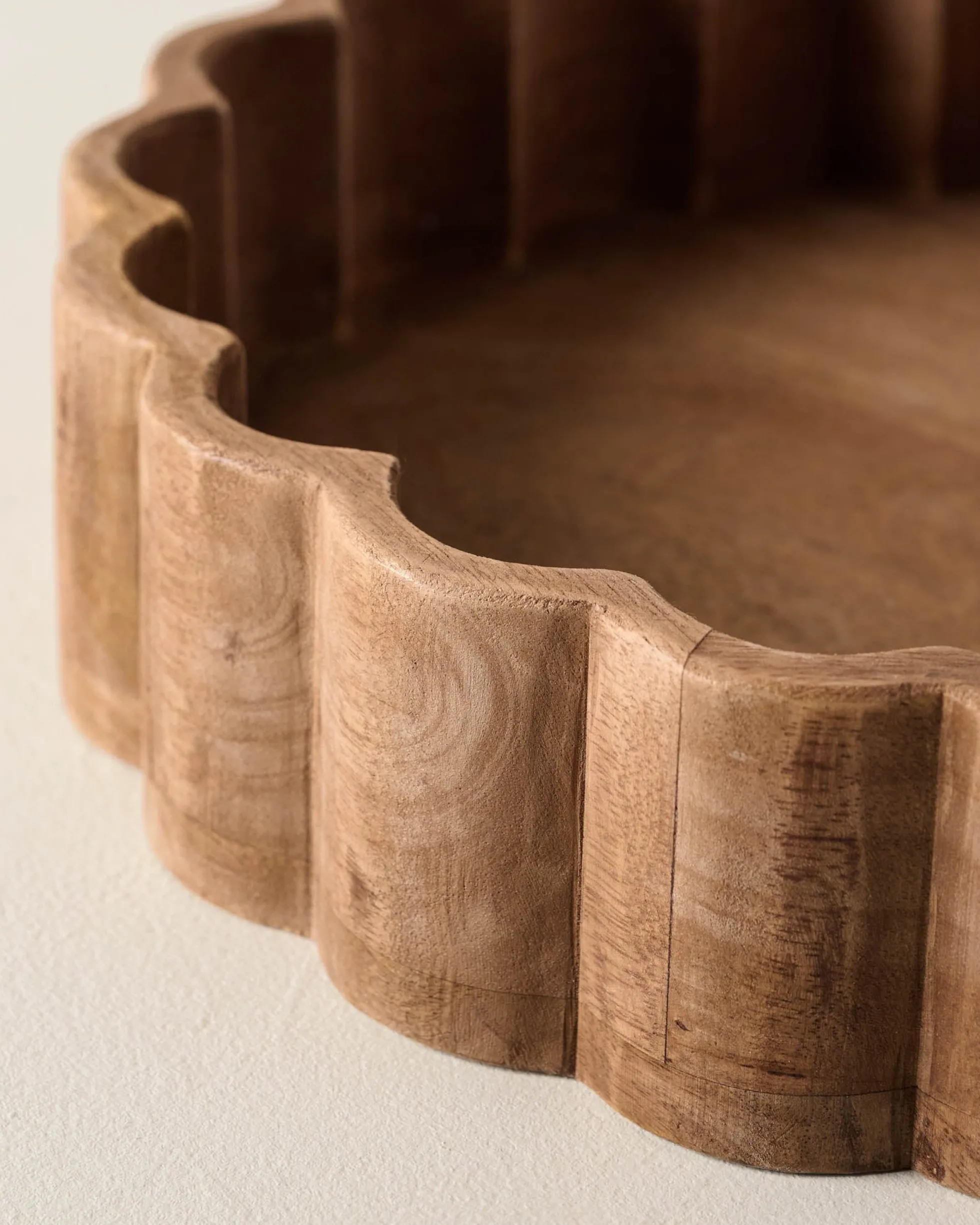 Antiqued Wood Scalloped Tray