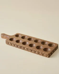 Antiqued Wood Tulip Carved Edge Egg Tray