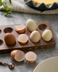 Antiqued Wood Tulip Carved Edge Egg Tray
