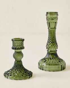 Antique Green Glass Taper Holder