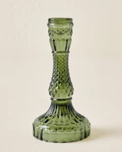 Antique Green Glass Taper Holder