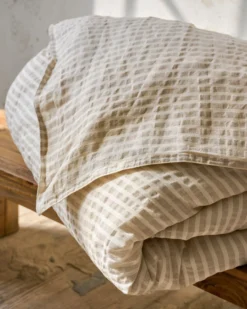 Antique White + Oatmeal Stripe Linen Cotton Duvet Cover