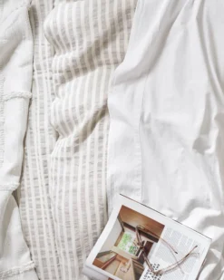 Antique White + Oatmeal Stripe Linen Cotton Duvet Cover