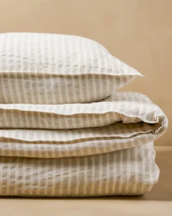 Antique White + Oatmeal Stripe Linen Cotton Duvet Cover
