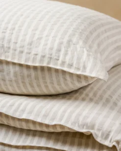 Antique White + Oatmeal Stripe Linen Cotton Pillow Sham