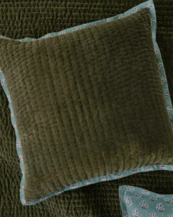 Audrey Velvet Block Print Sham - Winter Moss