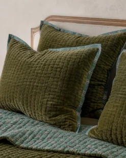 Audrey Velvet Block Print Sham - Winter Moss