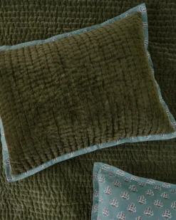 Audrey Velvet Block Print Sham - Winter Moss