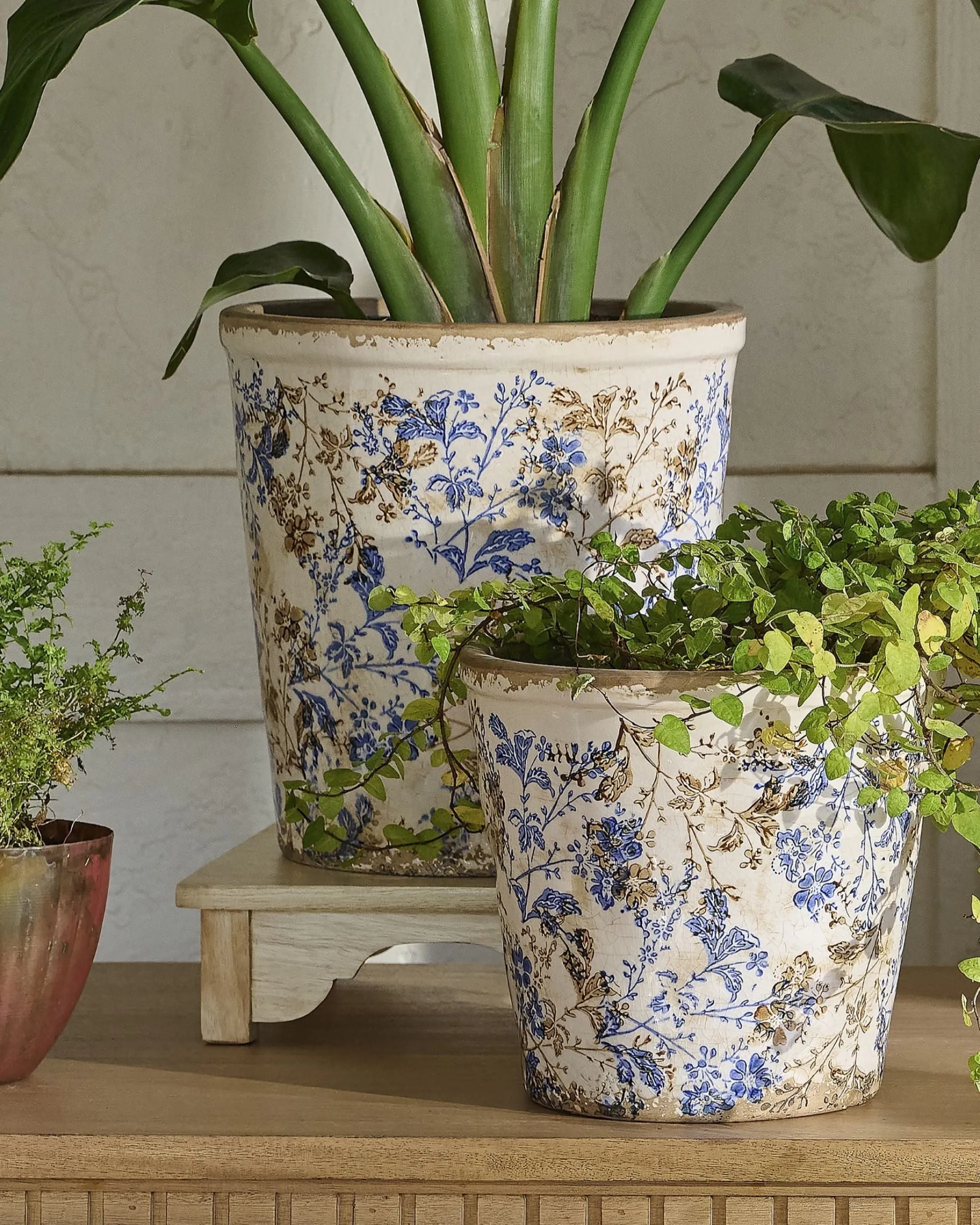 Blue and White Distressed Planter