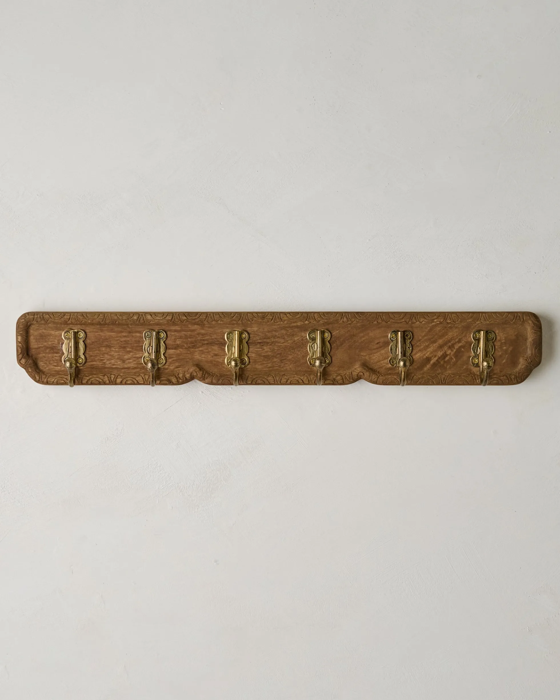 Caroline Carved Wood and Brass Hook Rack