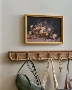 Caroline Carved Wood and Brass Hook Rack