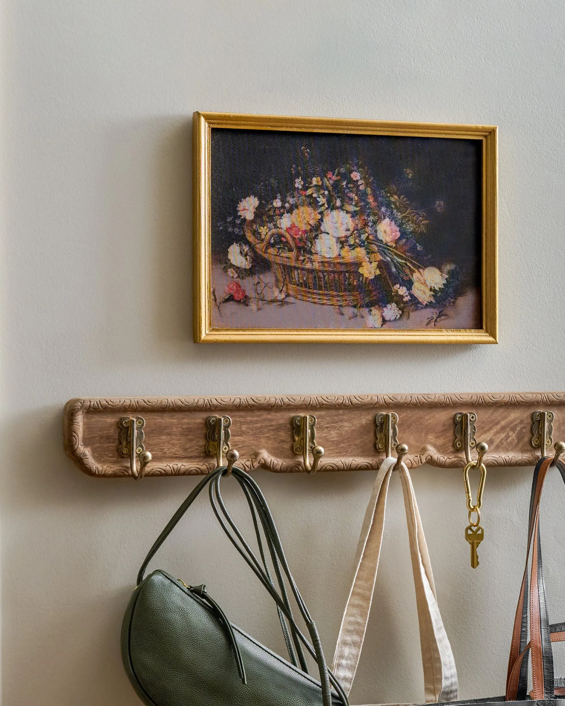 Caroline Carved Wood and Brass Hook Rack
