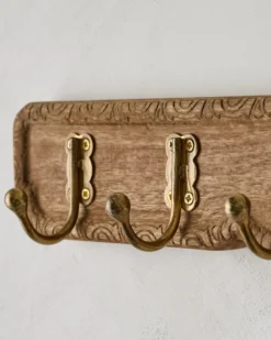 Caroline Carved Wood and Brass Hook Rack