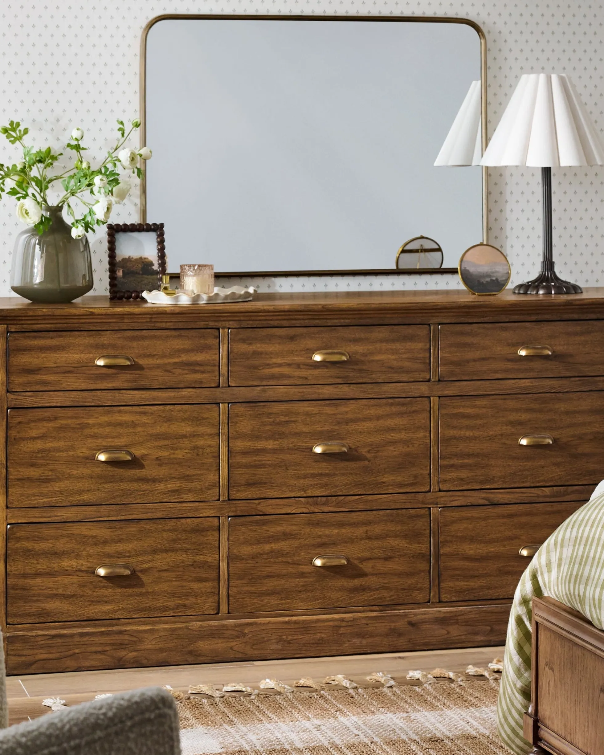 Collin Ribbed Brass Mantel Mirror