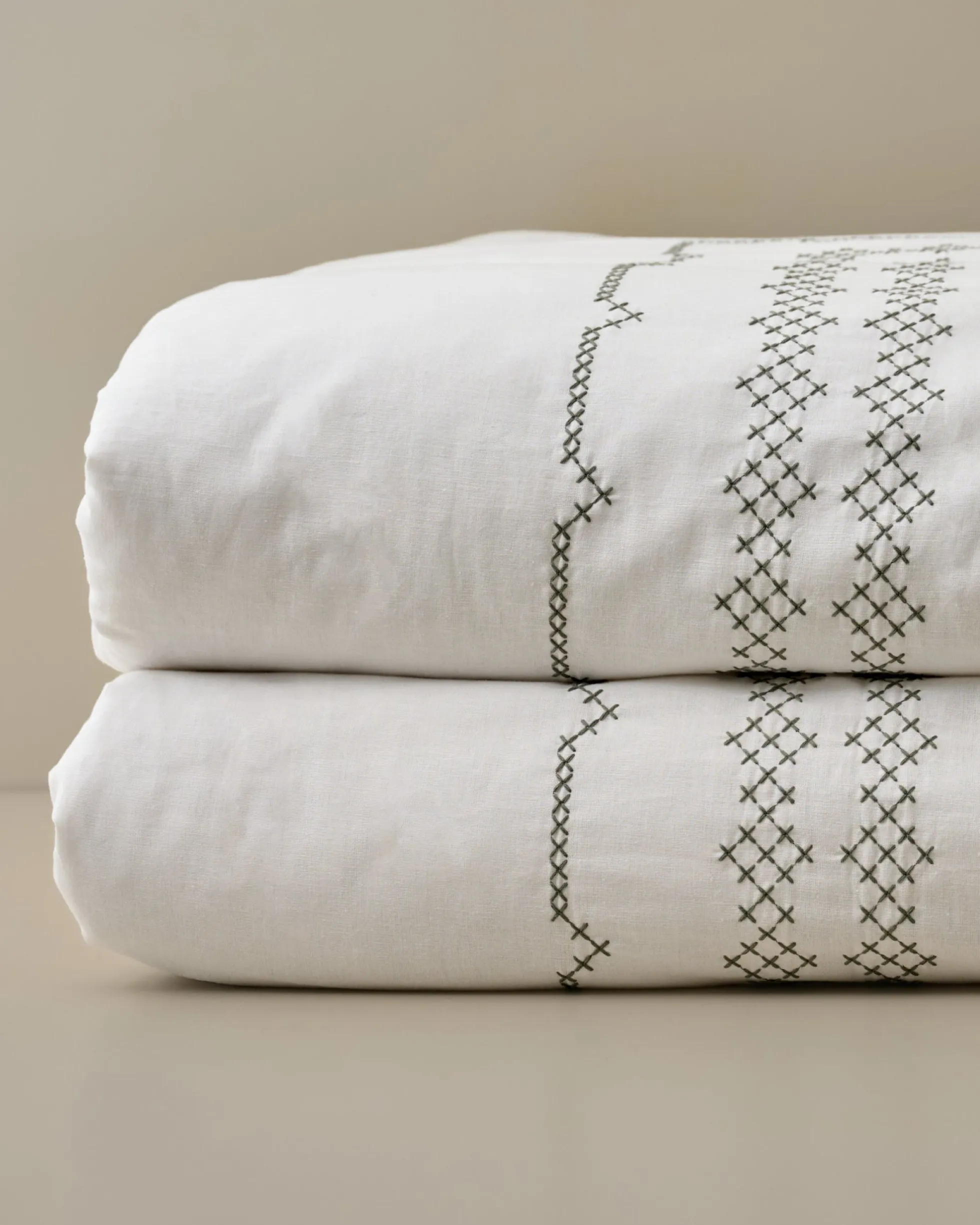 Daphne Green Cross-Stitch Duvet Cover