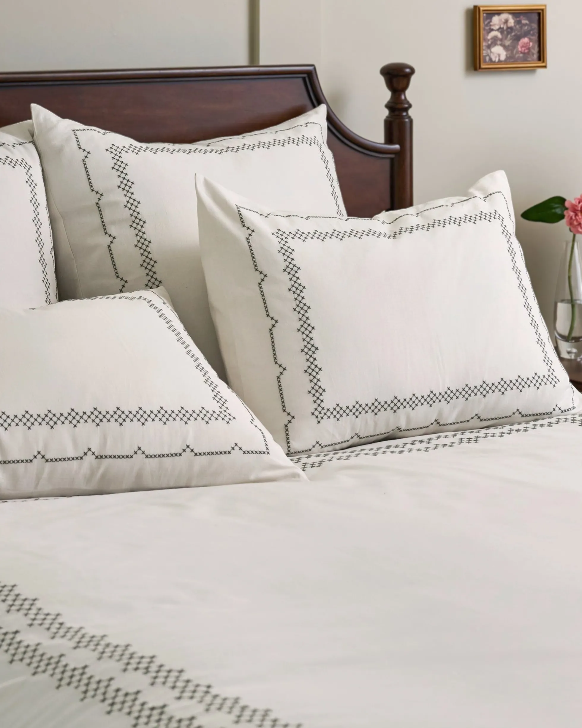 Daphne Green Cross-Stitch Duvet Cover